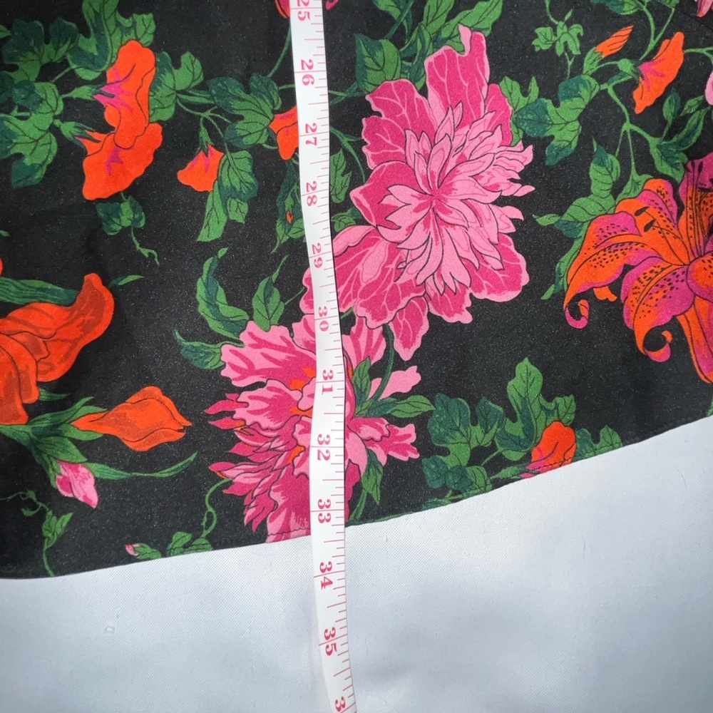 Zara Black Floral V Neck Short Sleeve Mini Dress Side Zip Pink Orange Size Med - Picture 8 of 9